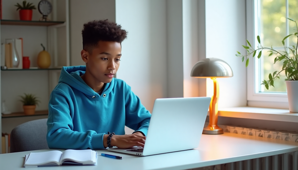 Symbolbild zu Stressbew&auml;ltigung f&uuml;r Sch&uuml;ler mit fröhlichem Kind und Lernmaterial